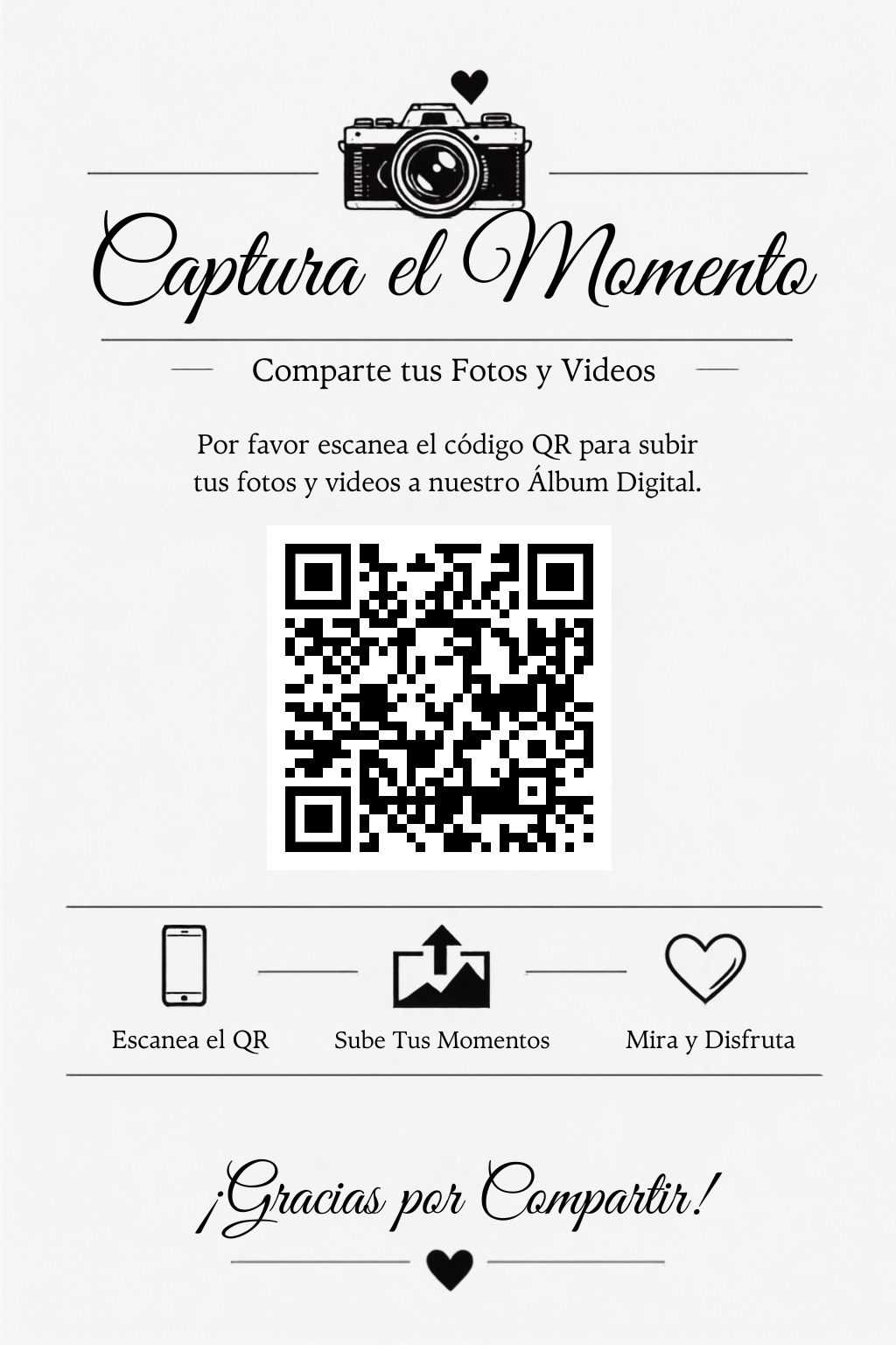 Escanea el código QR para compartir fotos y videos en el Álbum Digital de Sandra y Cristian